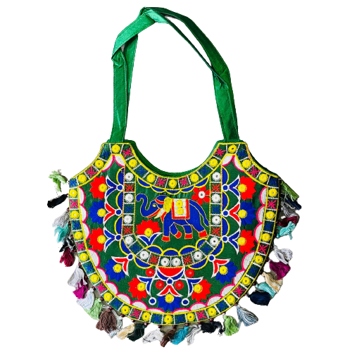 Cartera Bordada Diseño Elefante Azul - Verde