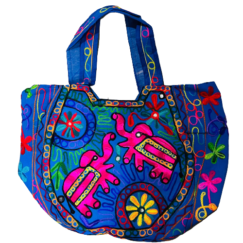 Bolso Playero Design Doble Elefante - Azul Rosado