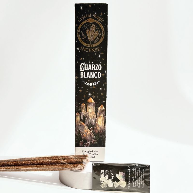 Incienso Dulce con Piedras de Cuarzo Blanco