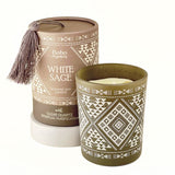 Vela Boho Salvia Blanca con Piedra Cuarzo Cristal 200gr