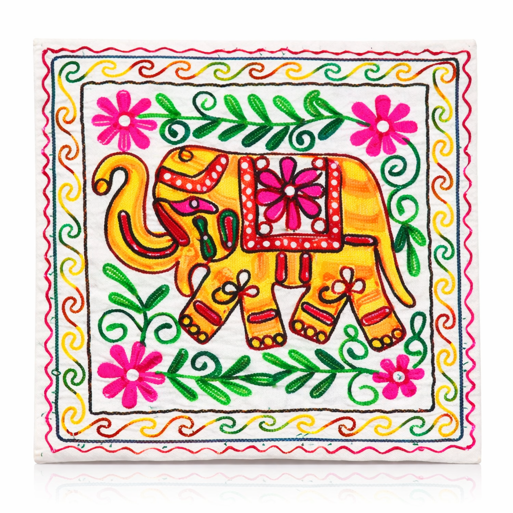 Funda de Cojín Elephant Amarillo Fuerte y Rosado
