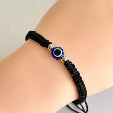 Pulsera Hilo Negro Diseño Ojo Turco Azul