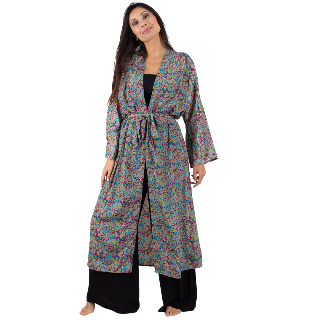 Kimono Trisha Gris con Azul