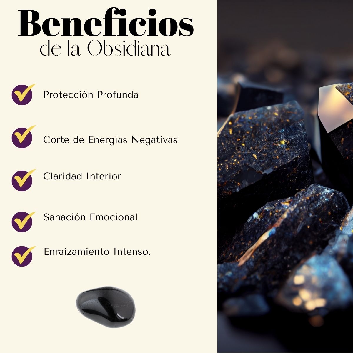 Pulsera Ajustable Obsidiana Negra 4mm