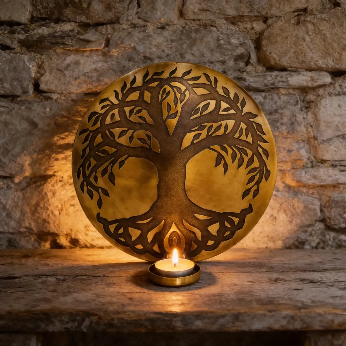Porta Vela de Pared Árbol de la Vida Dorado