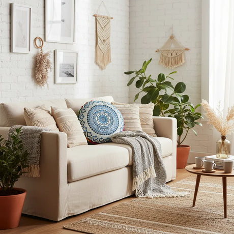 Cojin Azul Boho Redondo Chico