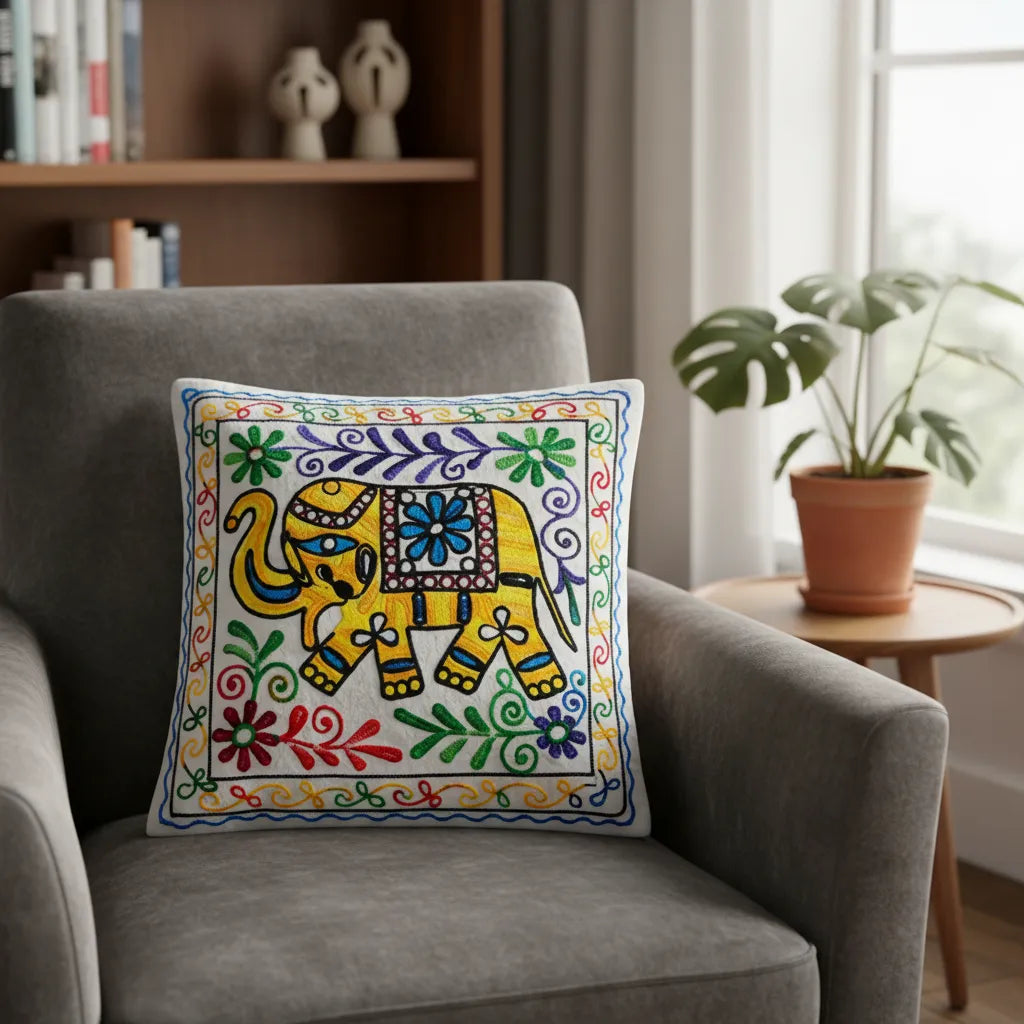 Funda de Cojín Elephant Amarillo y Azul