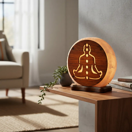 Lampara de Sal del Himalaya con Diseño Chakra Meditación