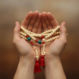 Japa Mala Blanco Piedra Roja y Verde 8 mm