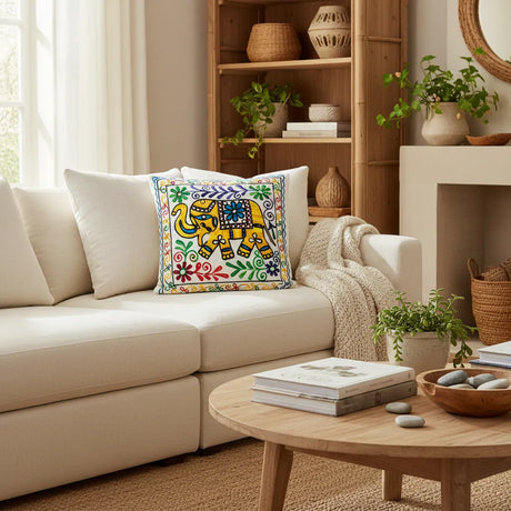 Funda de Cojín Elephant Amarillo y Azul