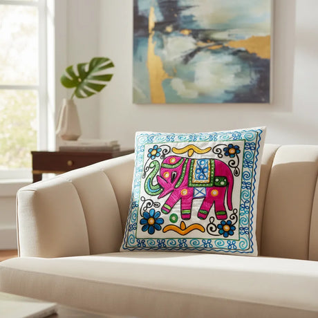 Funda de Cojín Elephant Rosado y Azul