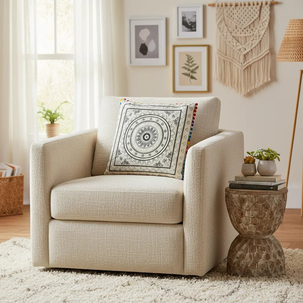 Cojin Boho Gris Cuadrado Chico