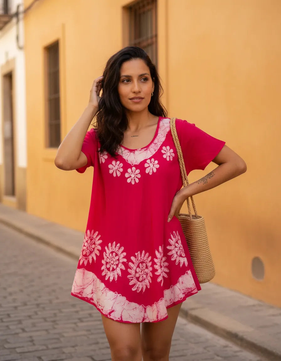 Blusa Vestido Deepti Rosada con Blanco
