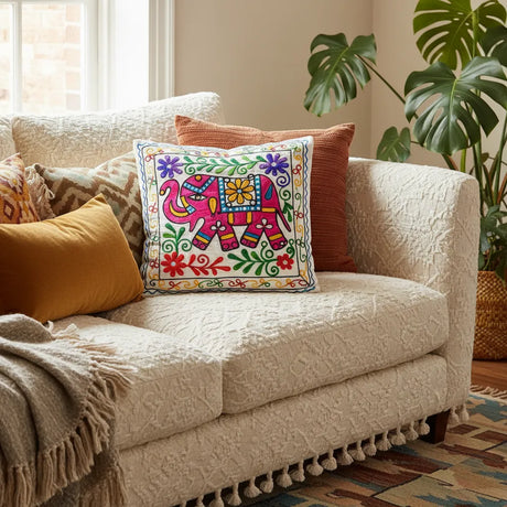 Funda de Cojín Elephant Rosado y Verde