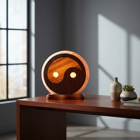 Lampara de Sal del Himalaya con Diseño Yin yang