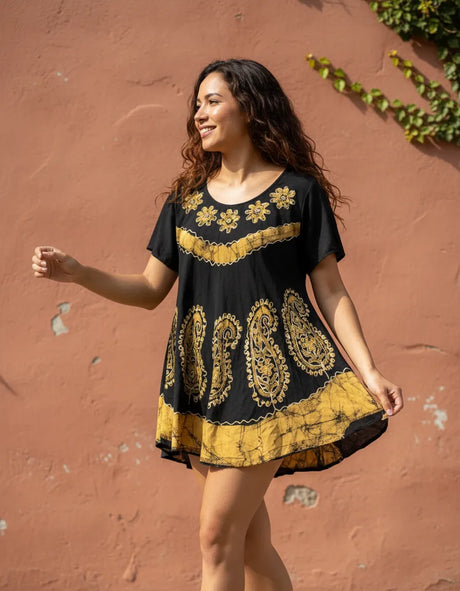 Blusa Vestido Deepa Negra con Amarillo