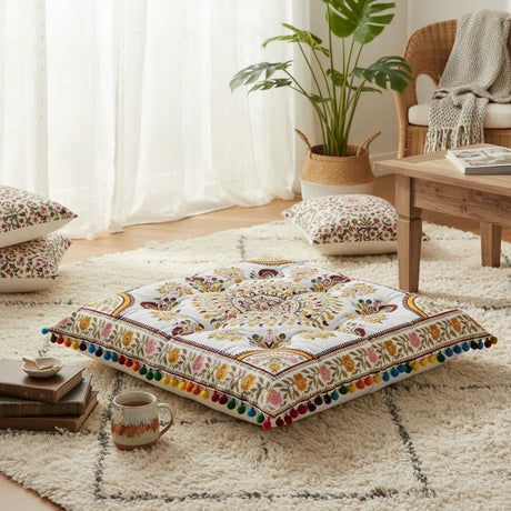 Cojin de Suelo Amarillo Boho Cuadrado XL