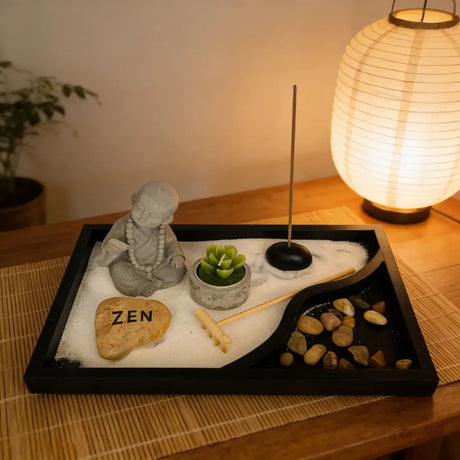 Jardin Zen Joven Monje Rezando