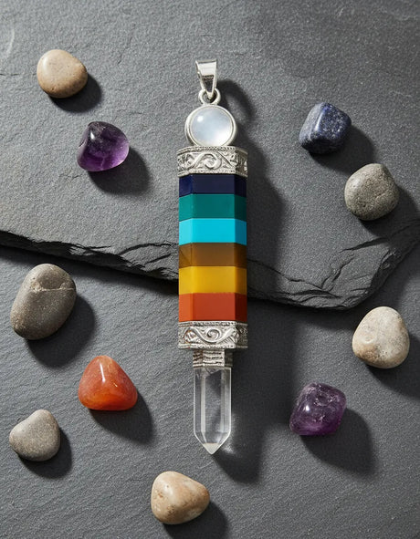 Colgante 7 Chakra con Punta de Cuarzo 4 cm