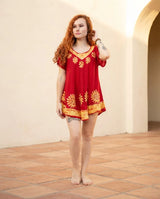 Blusa Vestido Deepti Rojo con Amarillo