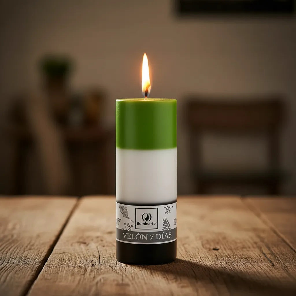 Velón Liso 7 Días Verde Blanco Negro - Santa Rita