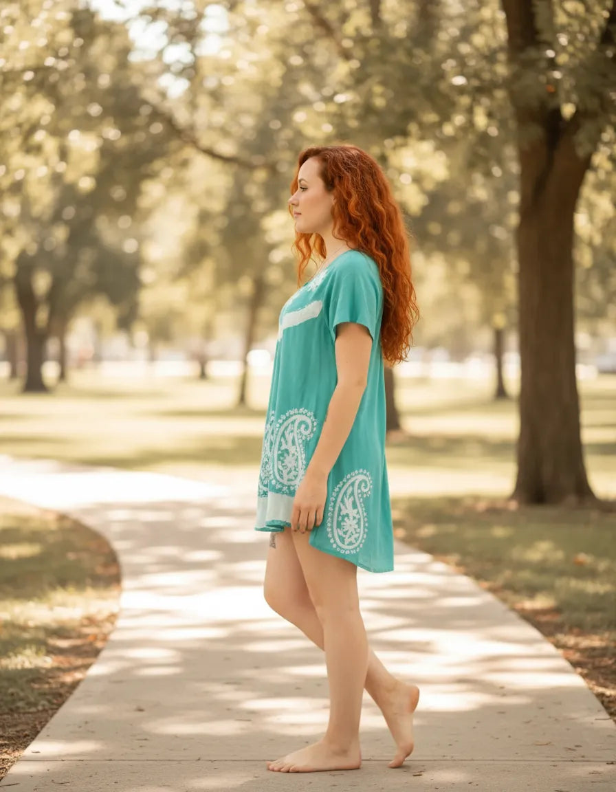 Blusa Vestido Deepa Aqua con Blanco
