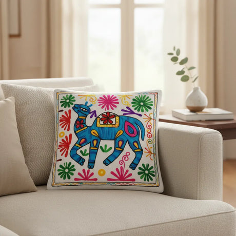 Funda de Cojín Camello Celeste y Rosado