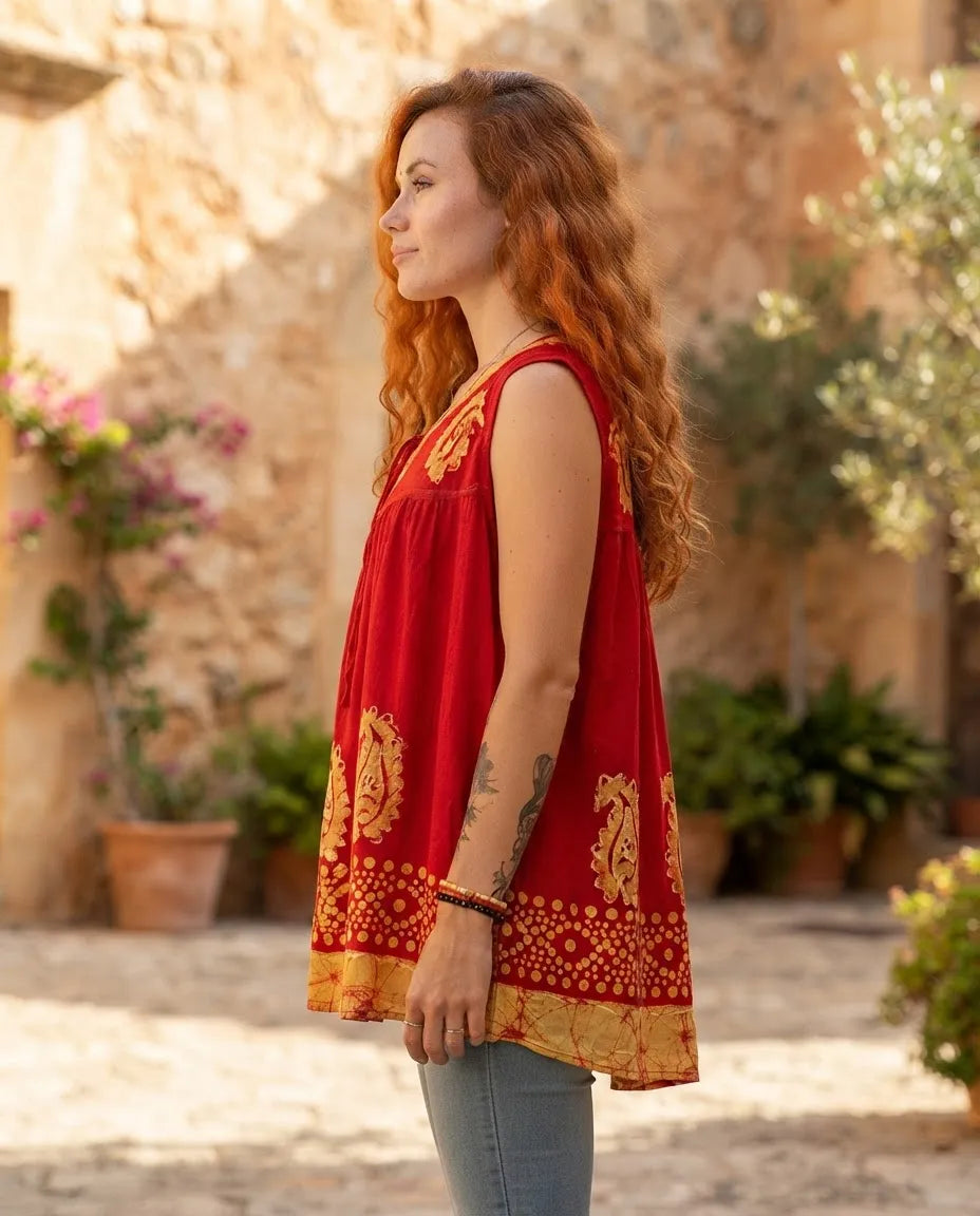 Blusa Dayita Roja con Amarillo