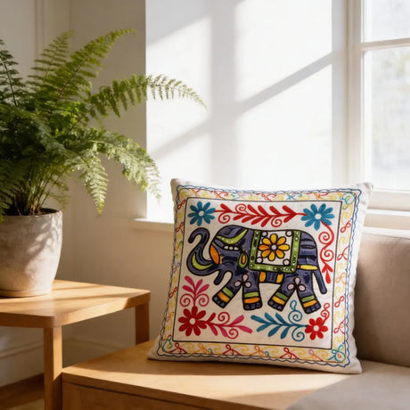 Funda de Cojín Elephant Morado y Amarillo