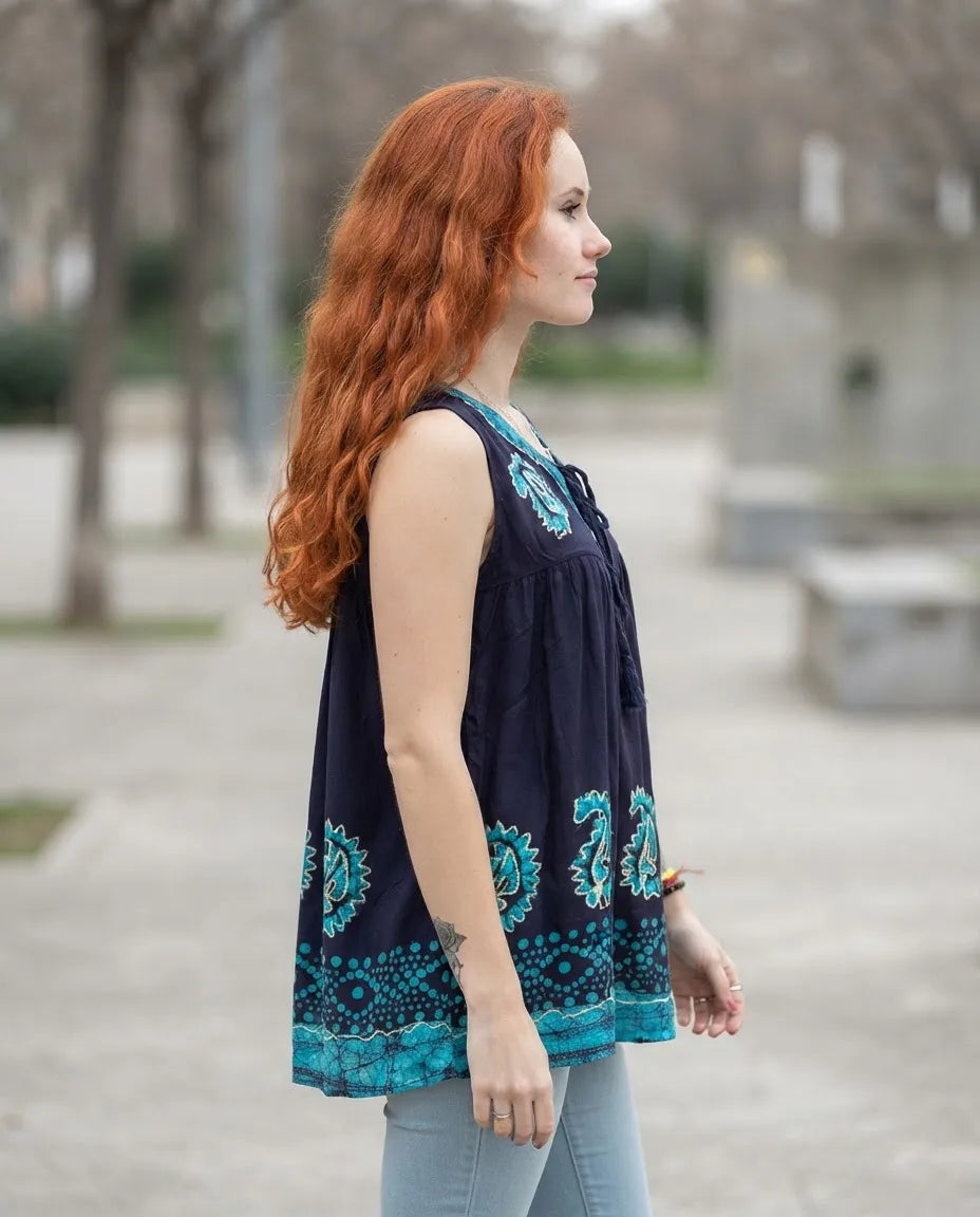 Blusa Dayita Azul Marino con Celeste