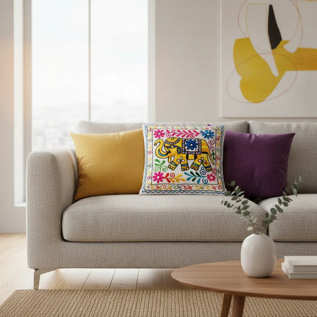 Funda de Cojín Elephant Amarillo y Morado