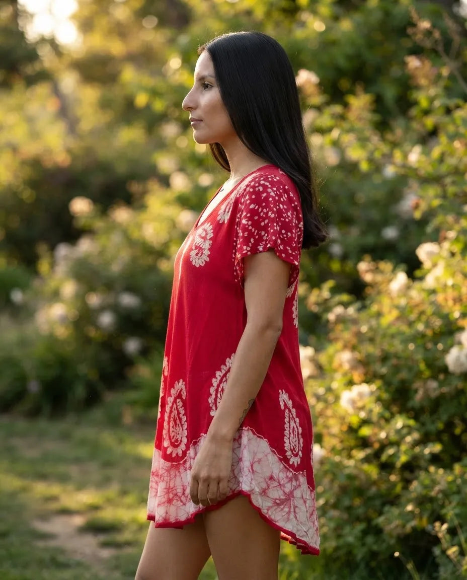 Blusa Vestido Devamati Rosado con Blanco