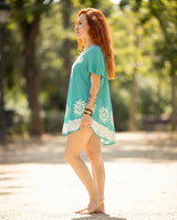Blusa Vestido Deepti Aqua con Blanco