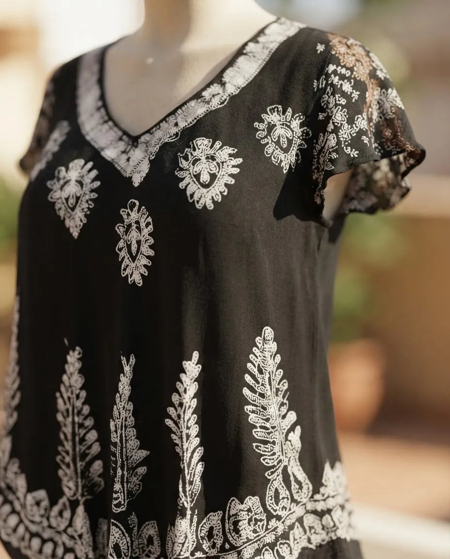 Blusa Vestido Devika Negro con Blanco