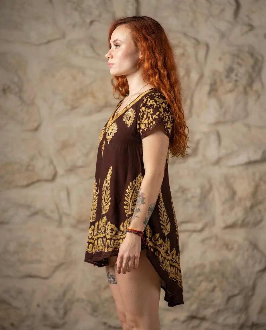 Blusa Vestido Devika Café con Amarillo