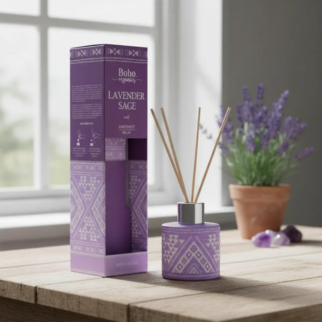 Difusor de Varilla Boho Lavanda Salvia con Piedra Amatista