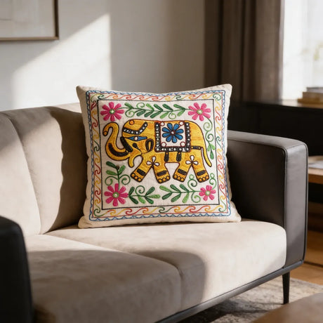 Funda de Cojín Elephant Amarillo y Rosado