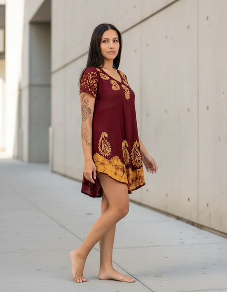 Blusa Vestido Devamati Burdeo con Amarillo