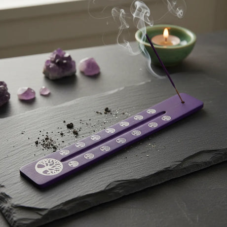 Tabla Porta Incienso Madera Árbol de la Vida Morado