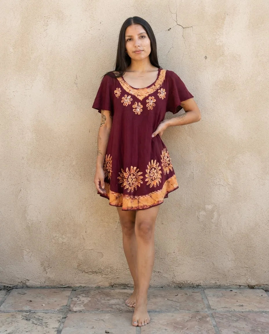 Blusa Vestido Deepti Burdeo con Amarillo