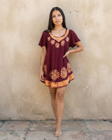Blusa Vestido Deepti Burdeo con Amarillo