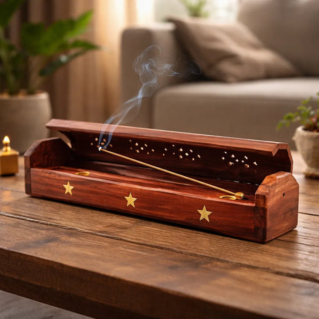 Porta Incienso Caja de Madera - Estrella