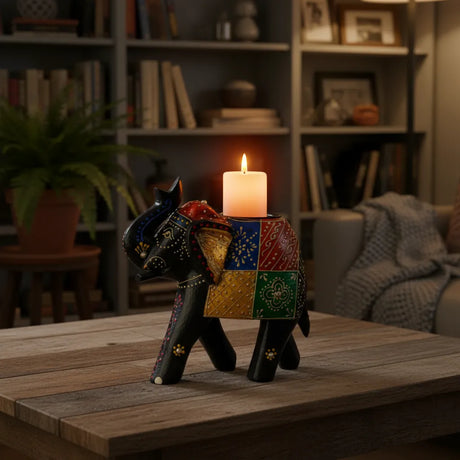 Porta Vela de Madera Black Elephant
