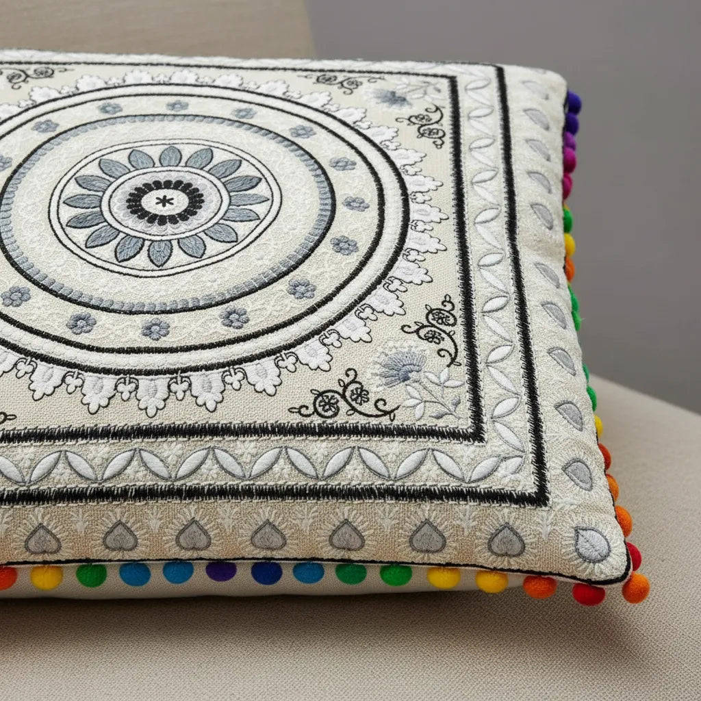 Cojin Boho Gris Cuadrado Chico
