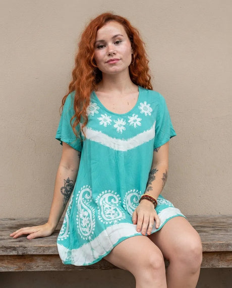 Blusa Vestido Deepa Aqua con Blanco