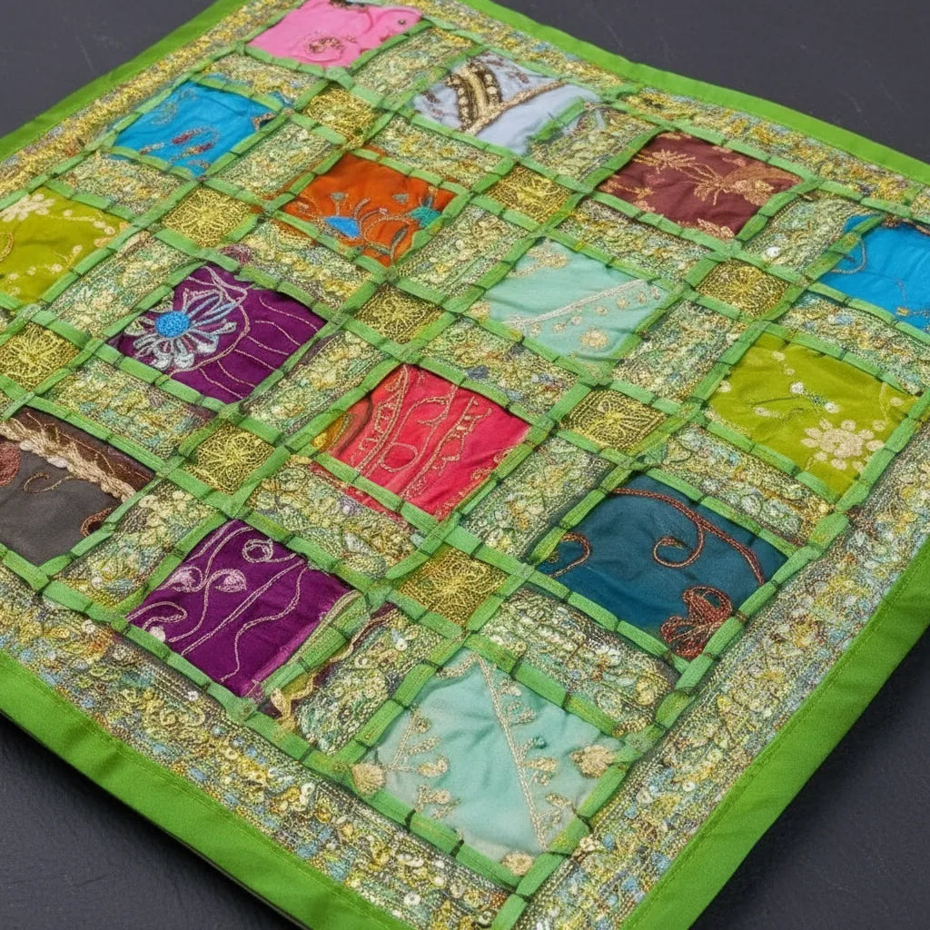 Funda de Cojín Verde con Parches Brillosos