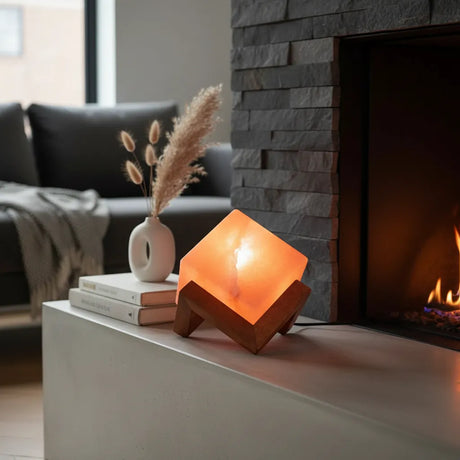 Lampara de Sal del Himalaya Cuadrada con Base