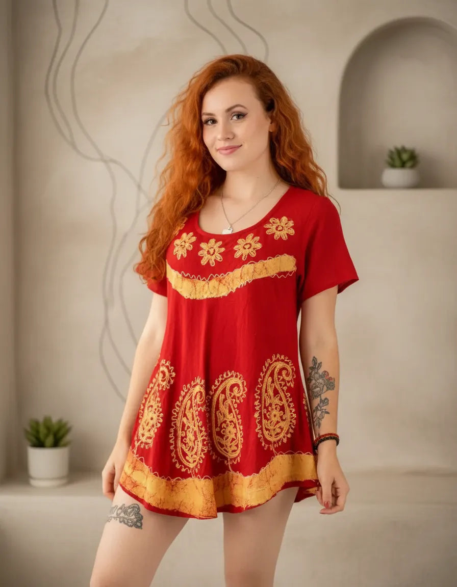 Blusa Vestido Deepa Roja con Amarillo