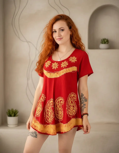 Blusa Vestido Deepa Roja con Amarillo