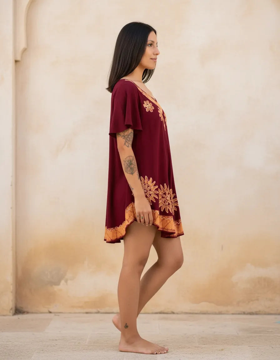 Blusa Vestido Deepti Burdeo con Amarillo